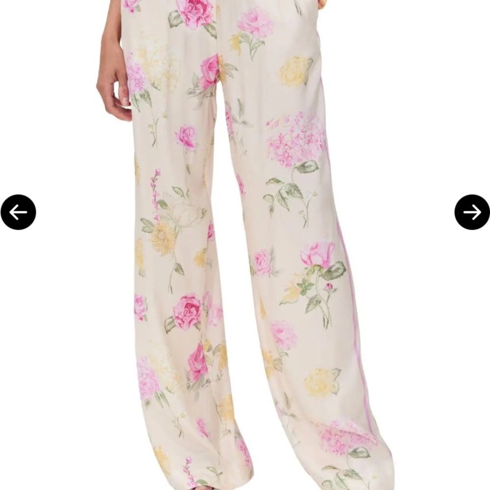 LoveShackFancy Cream Floral Wide Leg Pants